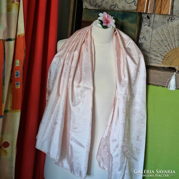 Wedding sal26 - pink peach embroidered muslin scarf, shawl, stole