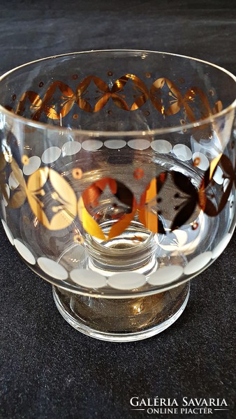6 Pcs. Old, richly gilded glass goblet with a base. 9 cm high.