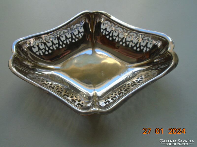 English epns silver-plated diamond-shaped bowl with an openwork pattern