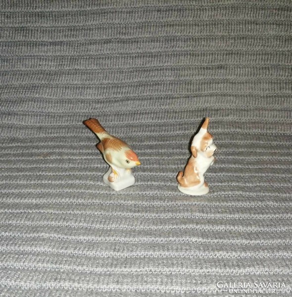 2 aquincum mini porcelain figurines in one, dog, bird (1)