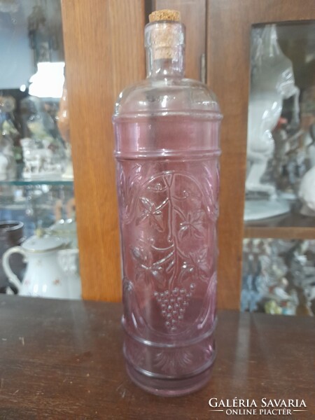 Dome wine-grape pattern purple glass flask, drink holder, flask, bottle. 29 Cm.