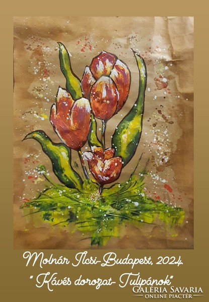 " Kávés sorozat - Tulipánok  "   - kávé/ marker /akril   festmény