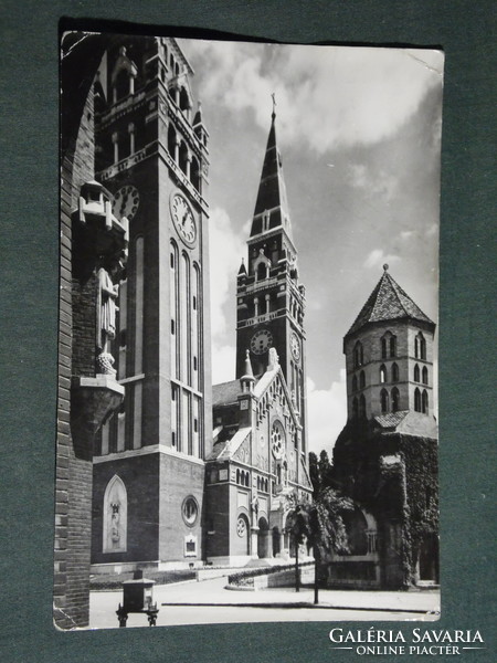Postcard, detail of the votive church in Szeged with a truncated tower