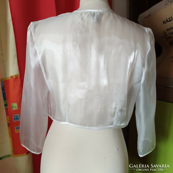 Wedding bol50 - white bridal 3/4 sleeve mirror organza bolero