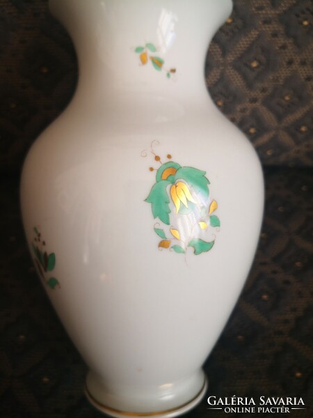 Herend vase, with the image of the Debrecen museum, with green and gold Hungarian motifs