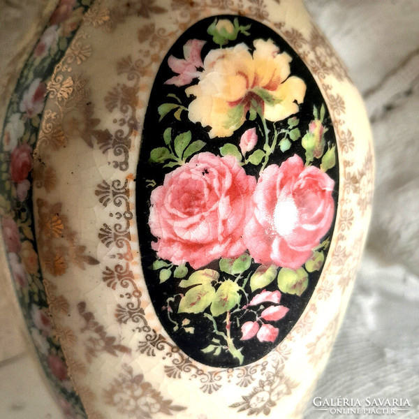 Antique medallion gilded rose faience vase - art&decoration