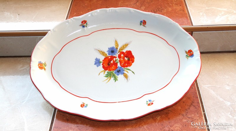 Oval serving bowl with Zsolnay poppies