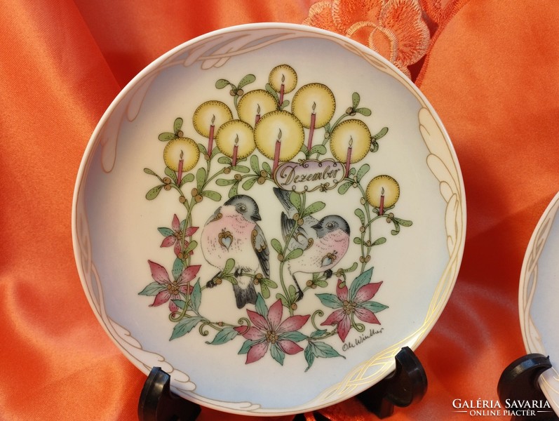 Hutschenreuther madaras tányér Ole Winther festése nyomán: december és március