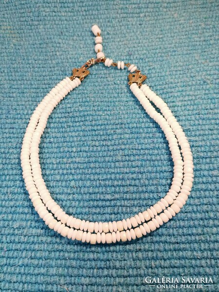 Old white glass two-row string of beads (397)