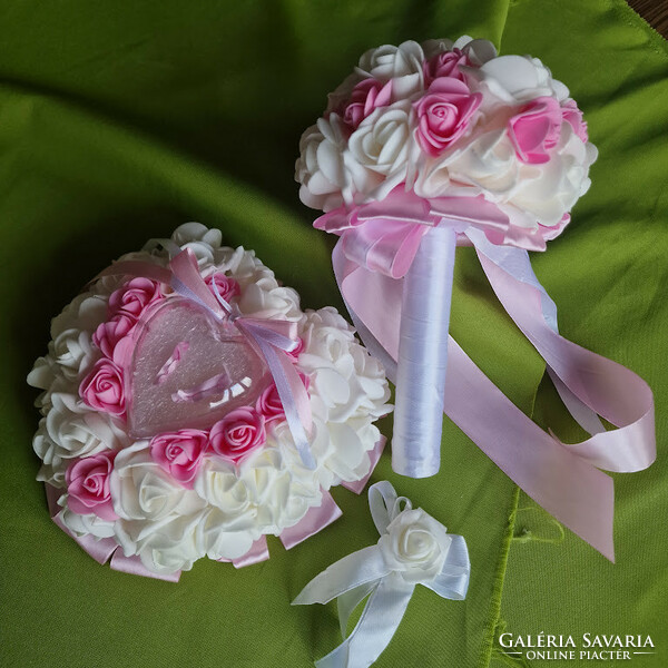 Wedding mcs07b - bridal bouquet, ring pillow, groom's pin - pink color