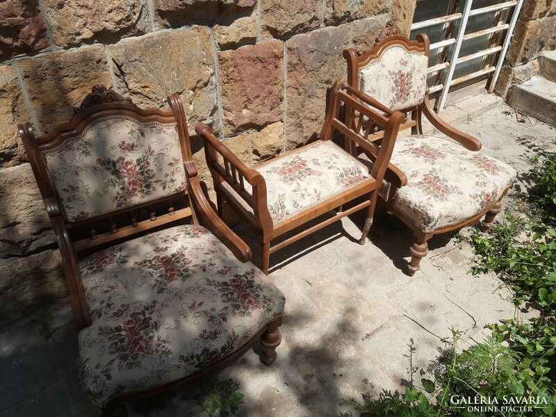 Tin German style embroidered upholstered carved armchair armchair seating set stool