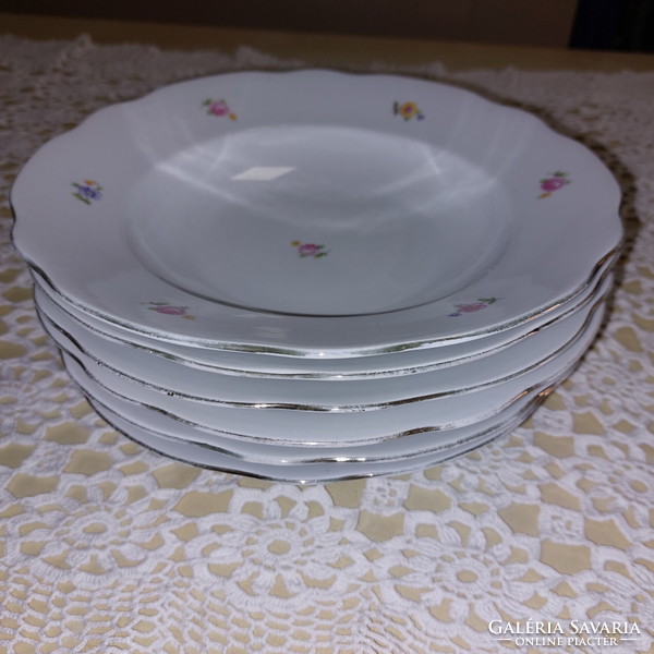 Zsolnay beautiful floral porcelain deep plates with gold edges