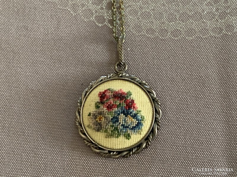 Vintage tapestry metal necklace, nostalgia