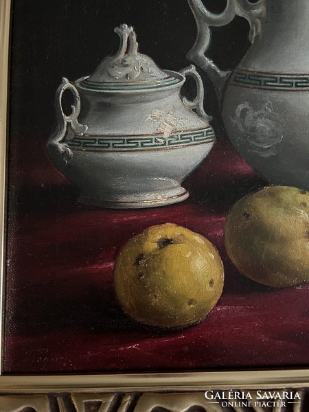 Pál Régner (1875-1929) painter. Still life with quinces. Oil and canvas size 35x45cm