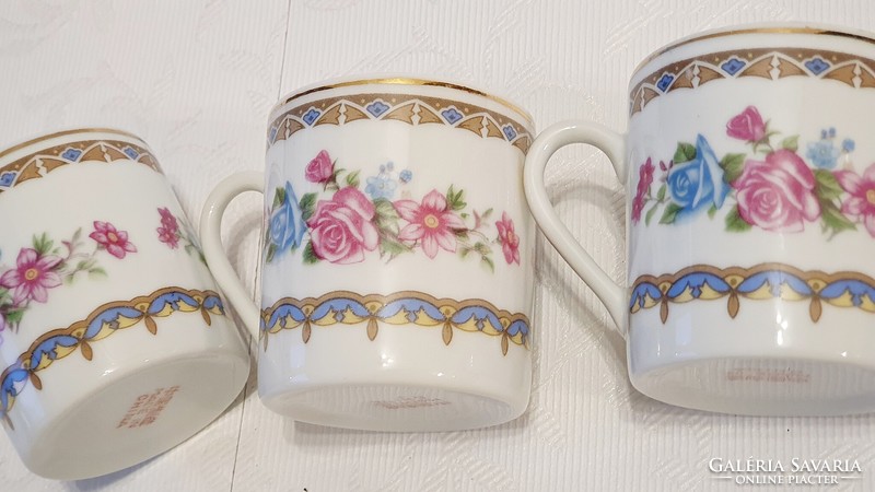 3 Pcs. Small Chinese mocha coffee cup. Pink decor.