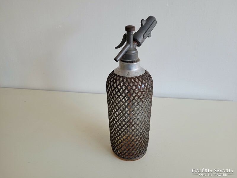 Régi vintage hálós Patent Autosyphon szódásszifon 1930 fémhálós szódásüveg szifon