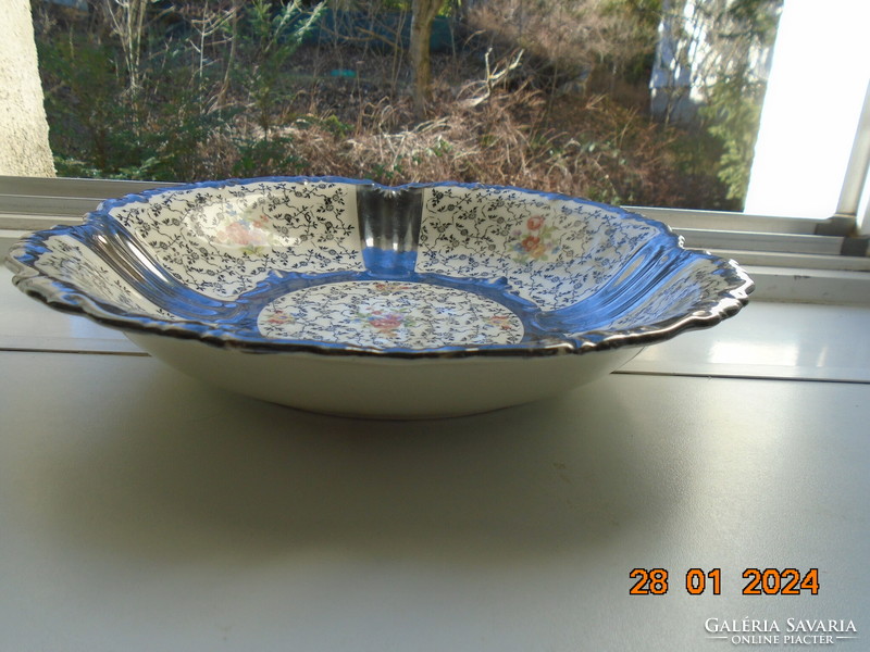 1930 Rudolf Wachter net-like small silver and embossed bowl decorated with colorful Meissen flowers