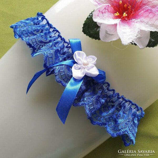 Wedding hak40 - 40mm royal blue lace floral garter, thigh lace