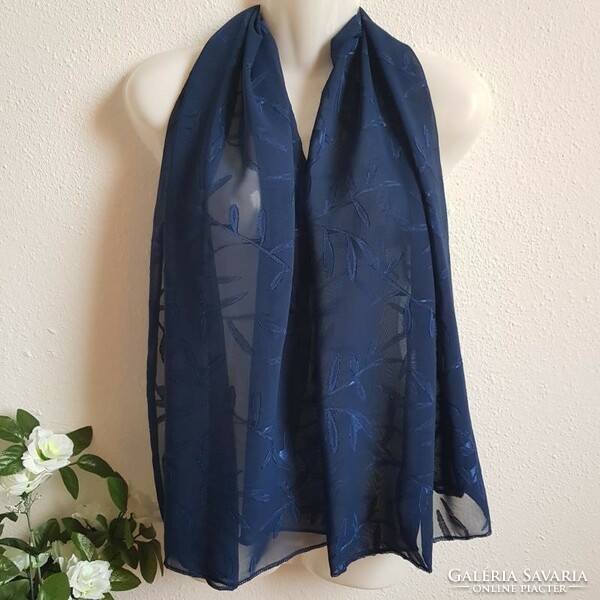 Wedding sal22 - dark blue embroidered muslin scarf, shawl, stole