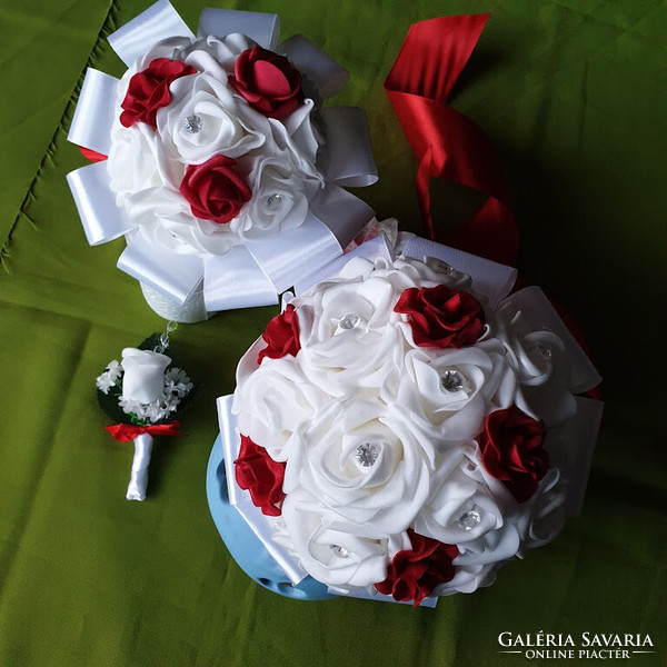 Wedding mcs19 - bride's bouquet, bridesmaid's bouquet, groom's pin made of foam roses