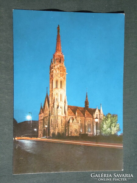 Postcard, Budapest, Matthias Church, in the evening light, view