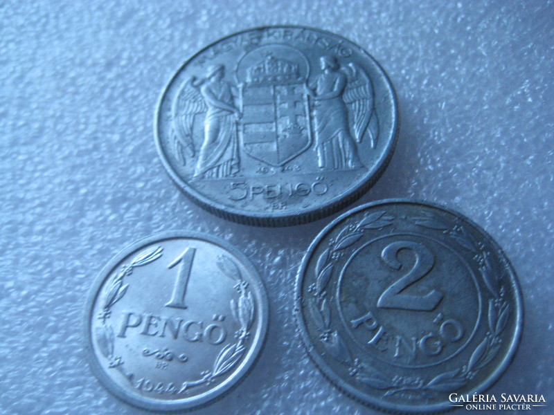 1 , 2 , 5 , pengő  , 1944  - 1941 - 1943 as