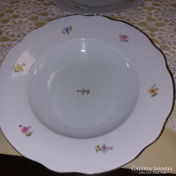 Zsolnay beautiful floral porcelain deep plates with gold edges