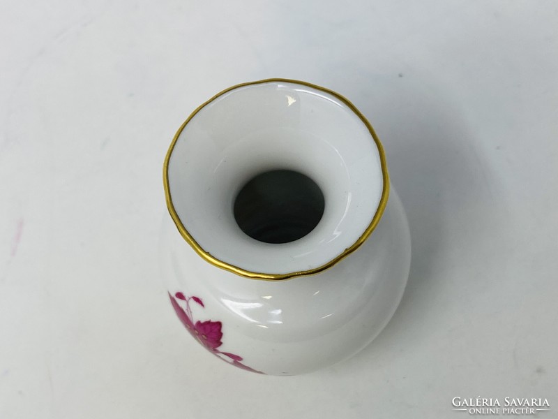 Herendi Apponyi mintás purpur színű pici porcelán váza (6,5cm) RZ