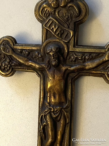 Inri Jesus cross crucifix religious solid Christian copper wall decoration 13 x 21.5 Cm