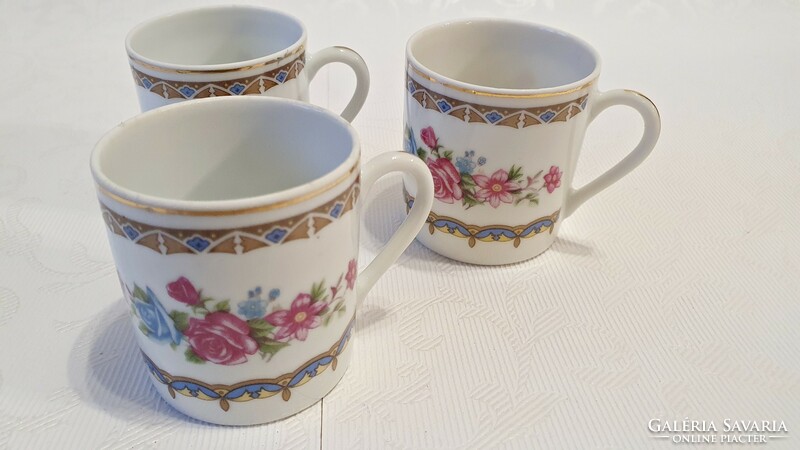 3 Pcs. Small Chinese mocha coffee cup. Pink decor.