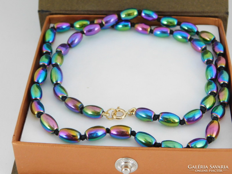 14K gold hematite rainbow necklace