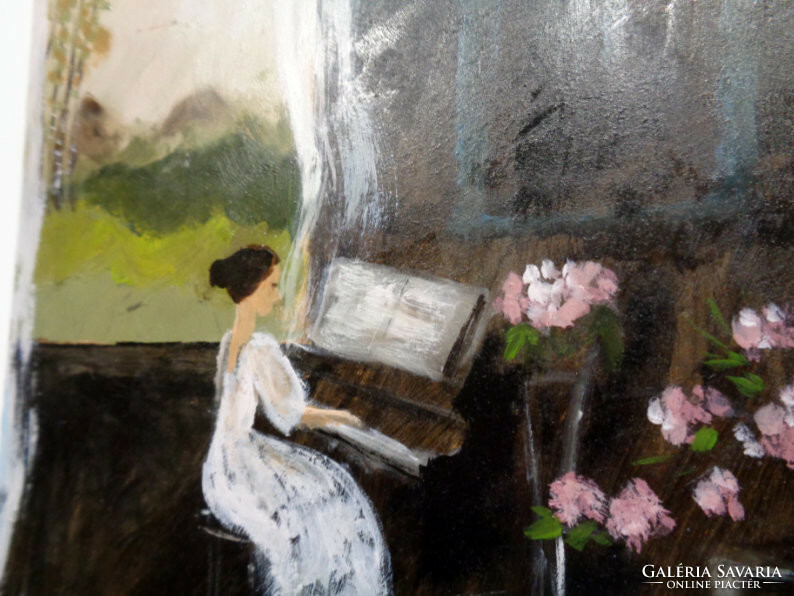Piano - original acrylic painting on wood (contemporary painter/graphic artist Ágnes Lacóz)