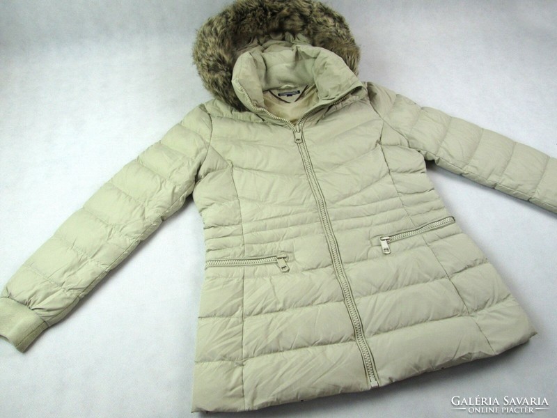 Original tommy hilfiger (l) women's luxury quality hooded quilted beige jacket