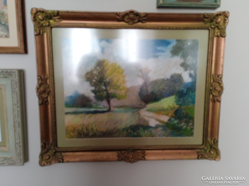 Somogyi landscape pastel picture in blonde frame 52*43 cm