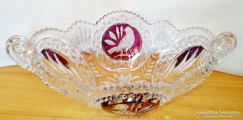Singing bird crystal fruit bowl, hofbauer crystal co. Bavaria 1950s