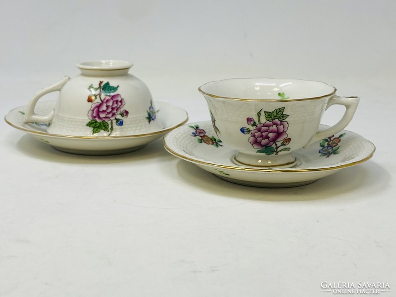 2 Herend Eton patterned porcelain coffee cups with bottoms