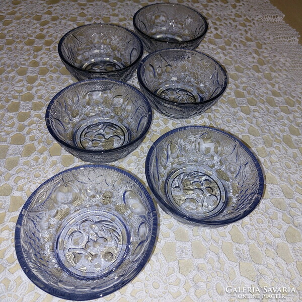 Rare, bluish-grey glass compote bowls, with a fruit pattern