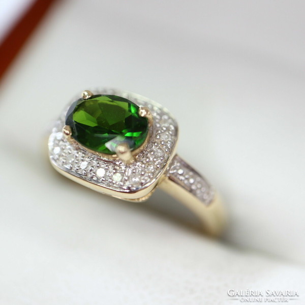 Gold ring with diamonds and tourmaline stones