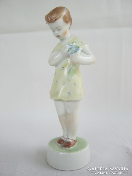 Zsolnay porcelain little girl holding a flower 14 cm