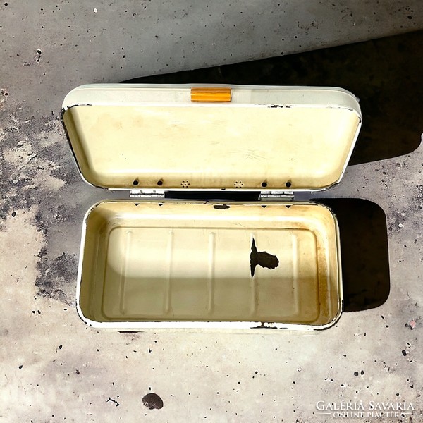 Retro, vintage enameled metal cookie box, bread holder