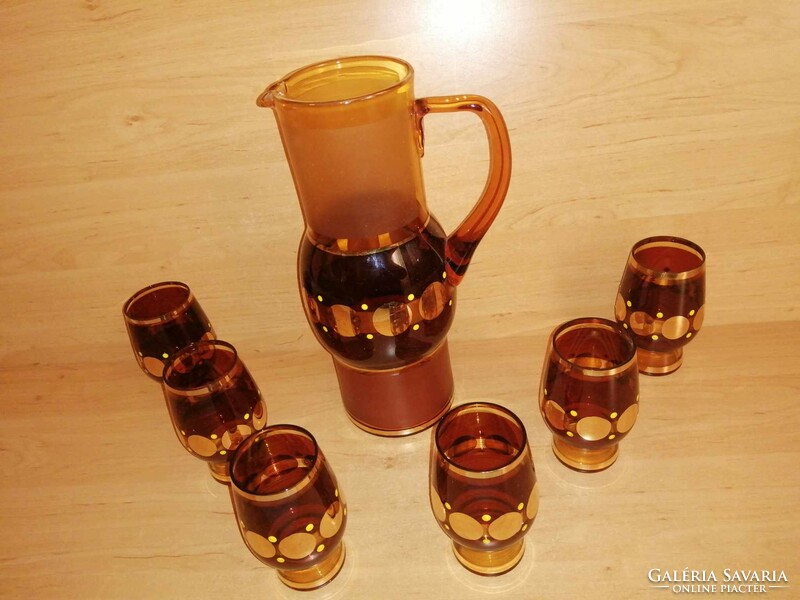 Ritka aranyozott üveg ital kínáló készlet - 1 kancsó 6 pohárral (fp)
