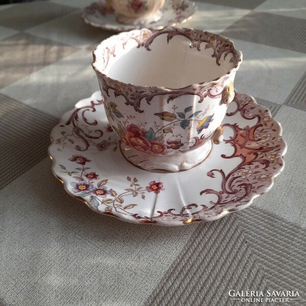 3 antique sarreguemines fleury chocolate cups and saucers