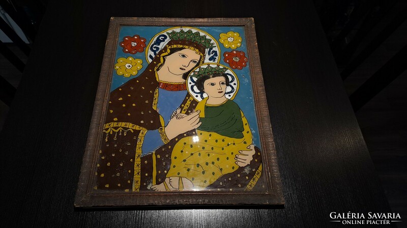 Üvegkép Mária és Jézus 45x35 cm.