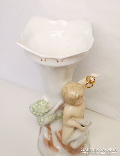Váza aranykovács angyalkával. Barokk stílusú figurális porcelán tökéletes állapotban