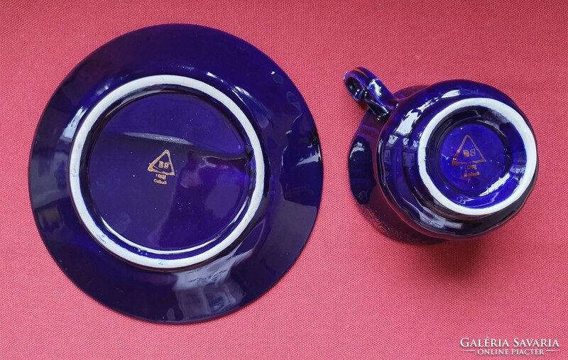 Kobalt kék arany német porcelán kávés teás szett csésze csészealj tányér