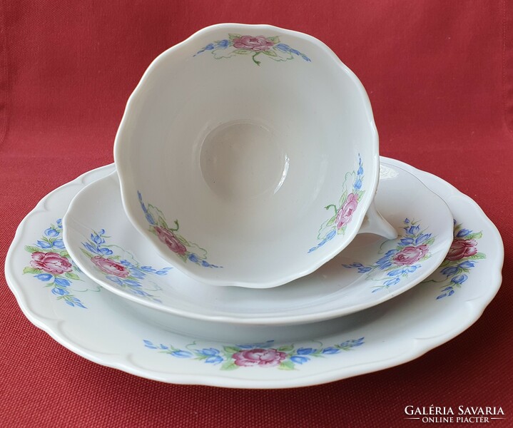 Pmp German porcelain breakfast set coffee tea cup saucer small plate with flower pattern