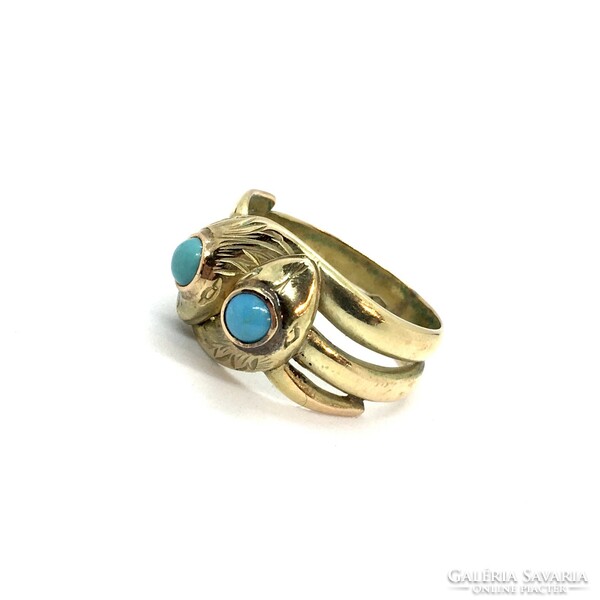 3664. Gold snake ring with turquoises