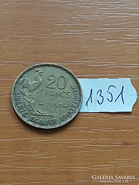 France 20 francs 1950 aluminum bronze, rooster 1351