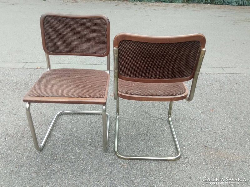 2 db bauhaus design krómozott acélvázas Cesca szék, Marcel Breuer
