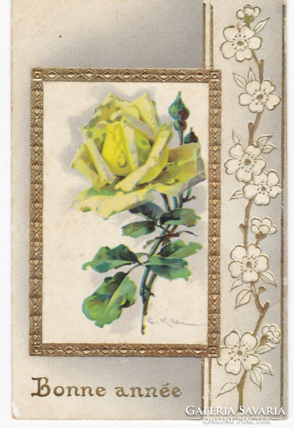 Yellow rose - gilded, framed embossed postcard